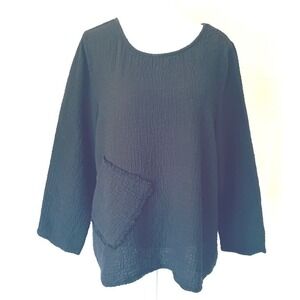 Habitat‎ Black Tunic Top Small Textured Pucker Shirt Lagenlook Minimalist